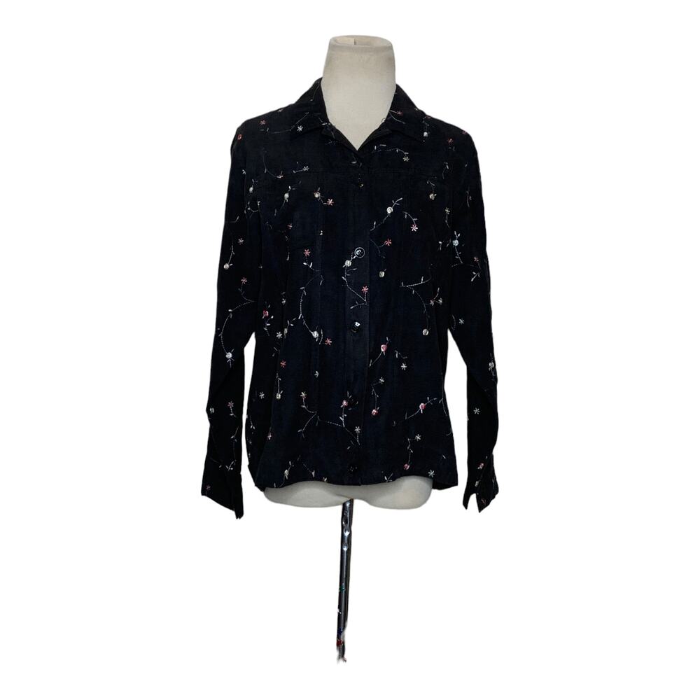 Erin London buttoned embroidered floral long sleeves soft shirt size small